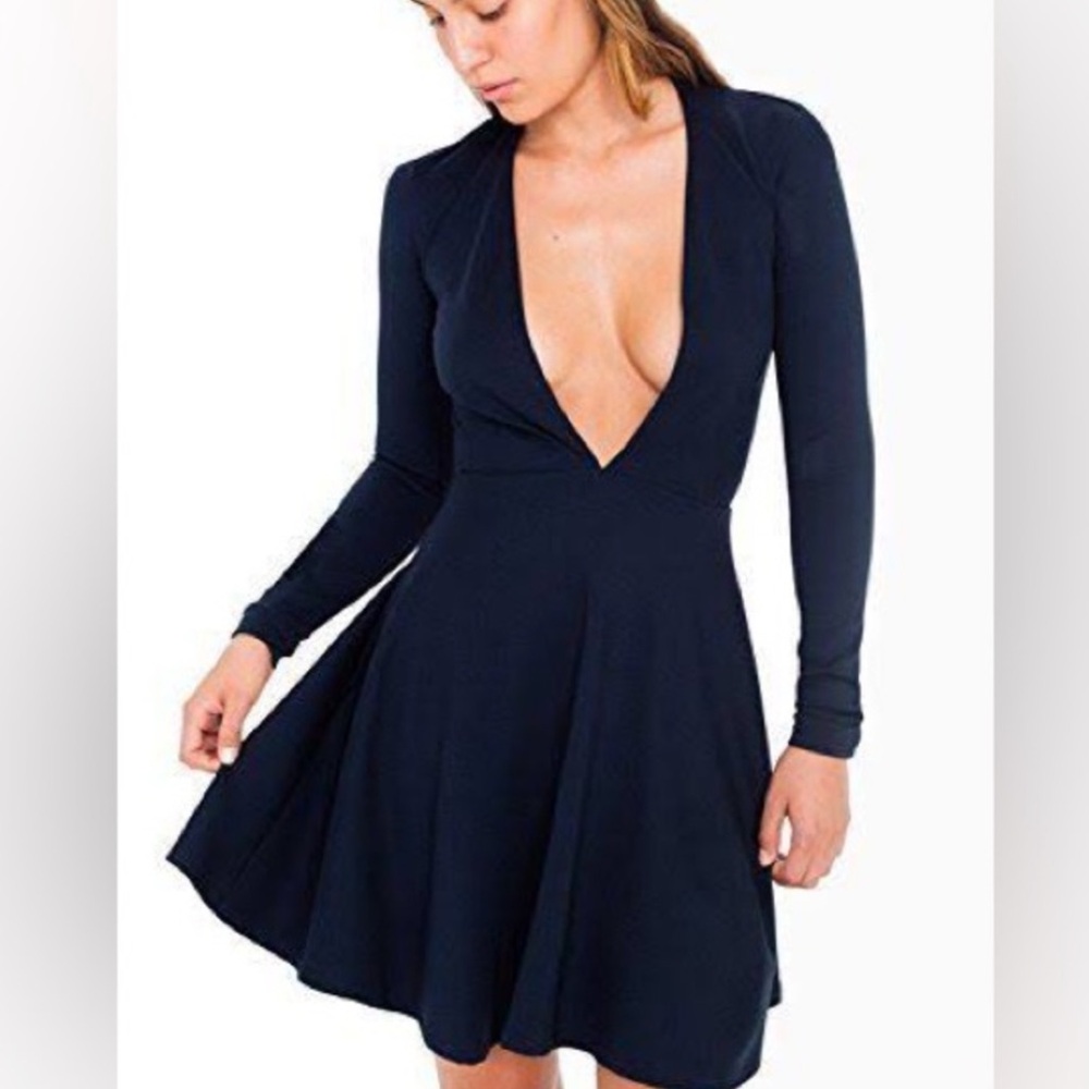 American apparel navy plunge skater dress